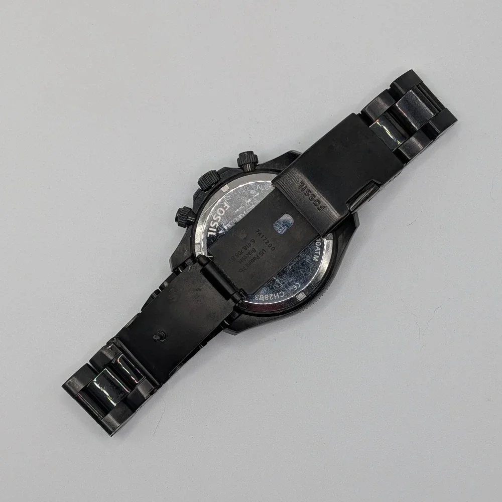 Fossil‎ CH2863 Black Chronograph Watch 44mm Date Steel Bracelet